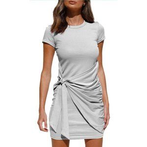 Side Tie Light Gray Faux Wrap Casual Dress Small